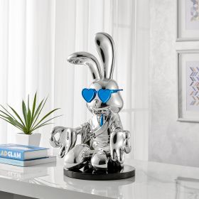 Sitting Rabbit with Blue Tie and Glasses