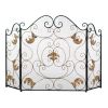 Elegant Gold Fleur-de-Lis Fireplace Screen - Decorative Fire Safety Barrier