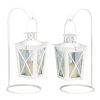 Vintage White Railroad Candle Lanterns - Rustic Home Decor Accent