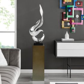 Flame 65" Tall Floor Sculpture (Option: Chrome with Gray Stand)