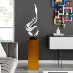 Flame 65" Tall Floor Sculpture (Option: Chrome with Wood Stand)